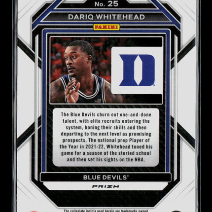 2023 Panini Prizm Draft Picks Dariq Whitehead #25 RC Silver