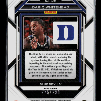 2023 Panini Prizm Draft Picks Dariq Whitehead #25 Red RC /299