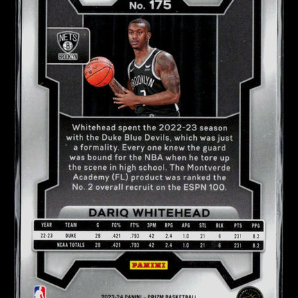 2023 Panini Prizm Dariq Whitehead #175 RC
