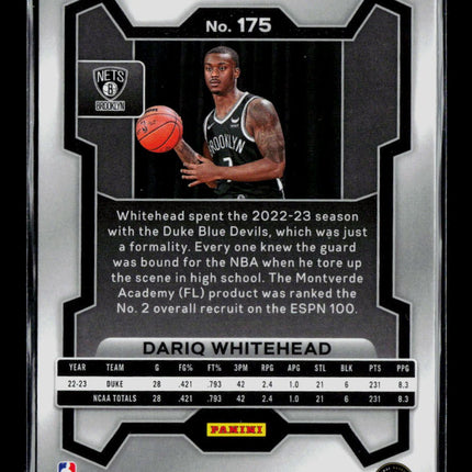 2023 Panini Prizm Dariq Whitehead #175 Green RC