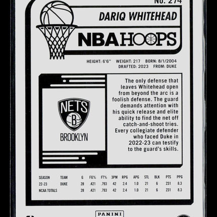 2023 Panini NBA Hoops Dariq Whitehead #274 RC
