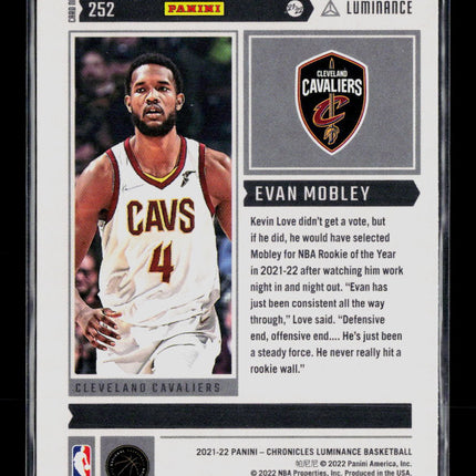 2022 Panini Chronicles Luminance Evan Mobley #252 RC