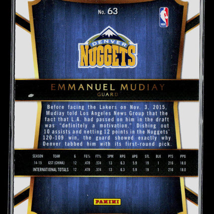 2016 Panini Select Emmanuel Mudiay #63 RC Silver