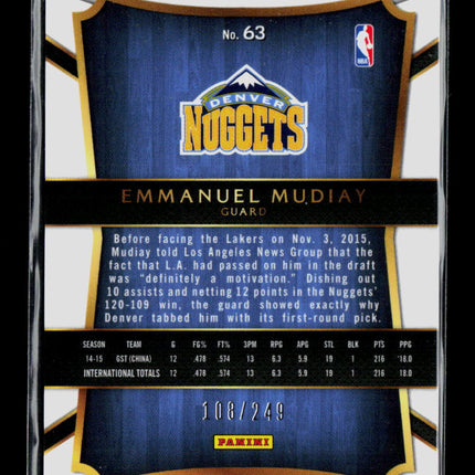 2016 Panini Select Emmanuel Mudiay #63 Blue RC /249