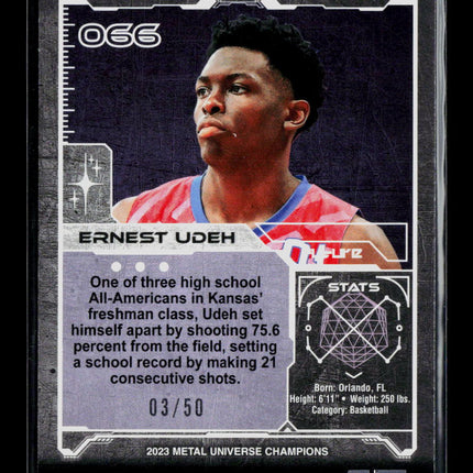 2023 SkyBox Metal Universe Champions Ernest Udeh #066 Blue Precious Gems 03/50