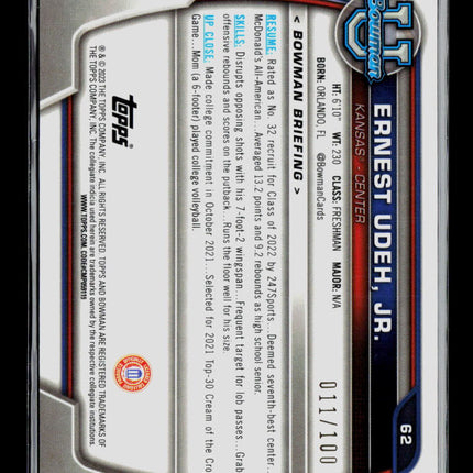 2023 Bowman University Ernest Udeh, Jr. #62 Refractor 011/100