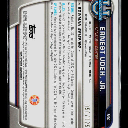 2023 Bowman University Ernest Udeh, Jr. #62 Pink 050/125 1st Bowman