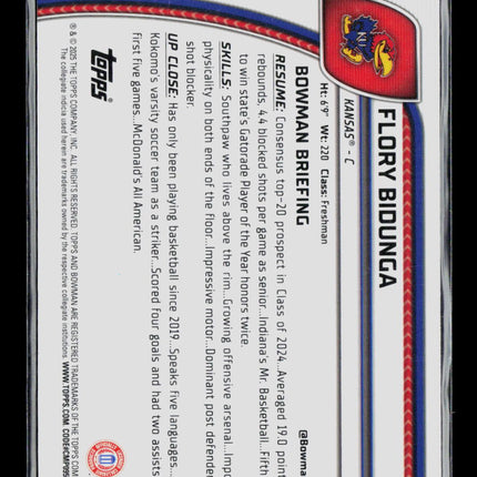 2025 Bowman Chrome University Flory Bidunga #24 Blue Sapphire