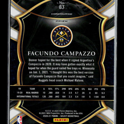 2021 Panini Select Facundo Campazzo #83 Blue Prizm RC
