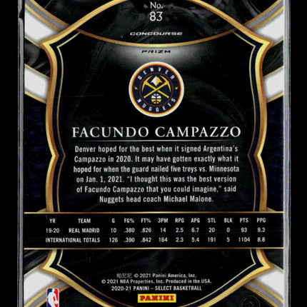 2021 Panini Select Facundo Campazzo #83 Blue ice RC