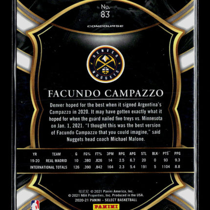 2021 Panini Select Facundo Campazzo #83