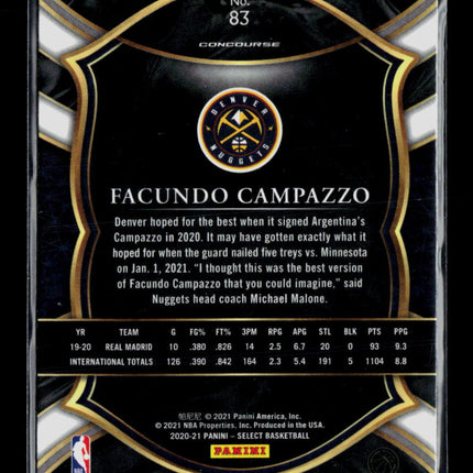 2021 Panini Select Facundo Campazzo #83 RC