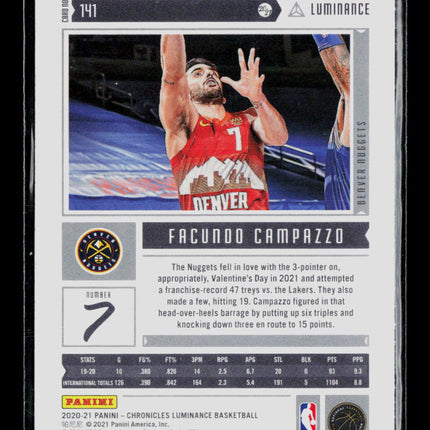 2021 Panini Chronicles Luminance Facundo Campazzo #141 RC