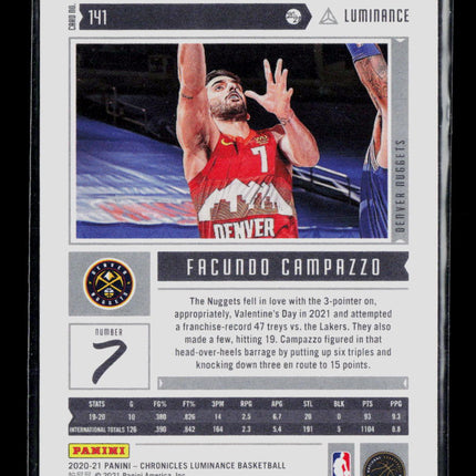 2021 Panini Chronicles Luminance Facundo Campazzo #141 RC