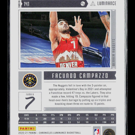 2021 Panini Chronicles Luminance Facundo Campazzo #141 RC