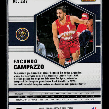 2021 Panini Mosaic Facundo Campazzo #237 RC