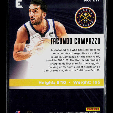 2021 Panini Chronicles Essentials Basketball Facundo Campazzo #217 RC