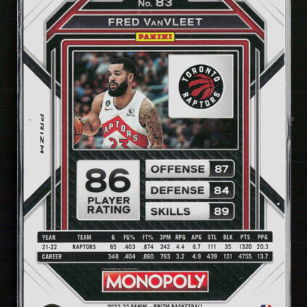 2023 Panini Prizm Monopoly Fred VanVleet #83 Light Blue Wave