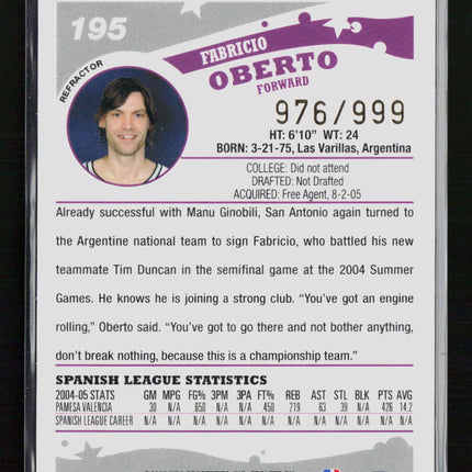 2006 Topps Chrome Fabricio Oberto #195 Refractor 976/999