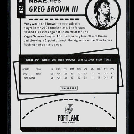 2021 Panini Hoops Greg Brown III #226