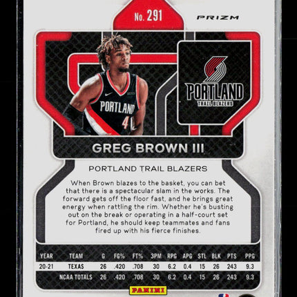 2021 Panini Prizm Greg Brown III #291 Orange Ice RC