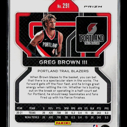 2021 Panini Prizm Greg Brown III #291 Cracked Ice RC