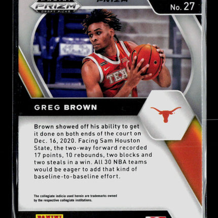2021 Panini Prizm Draft Picks Greg Brown #27 Blue Yellow Green Choice RC