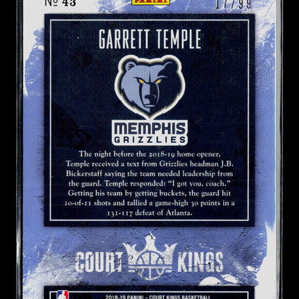 2019 Panini Court Kings Garrett Temple #43 17/99