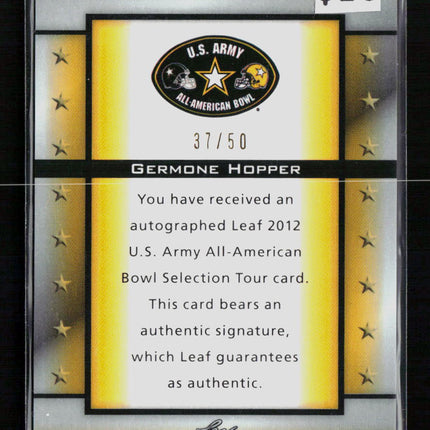 2012 Leaf U.S. Army All-American Bowl Tour Germone Hopper #ATA-GH1 37/50 Auto
