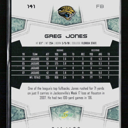 2008 Score Select Greg Jones #141 Scorecard /100
