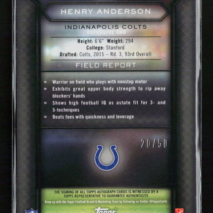 2015 Topps Field Access Henry Anderson #42 RC 20/50 Auto