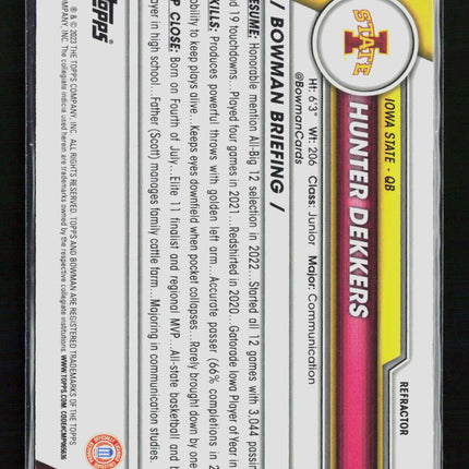 2023 Bowman Chrome University Hunter Dekkers #67 Refractor