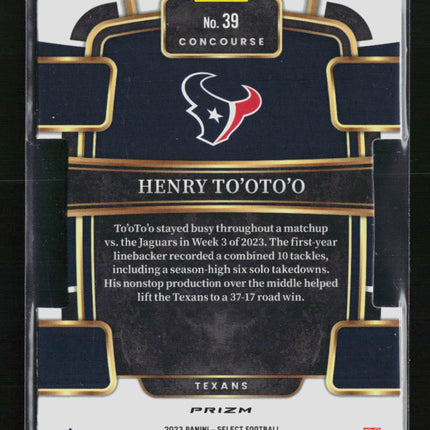 2024 Panini Select Prizm Henry To'oto'o #39 RC Green Yellow
