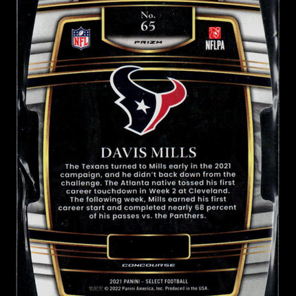2022 Panini Select Davis Mills #65 RC Yellow Green