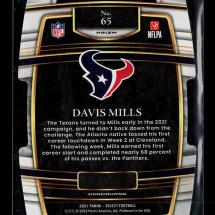 2022 Panini Select Football Davis Mills #65 RC Yellow Black