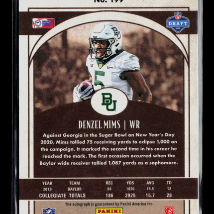 2020 Panini Legacy Football Denzel Mims #199 RC Auto