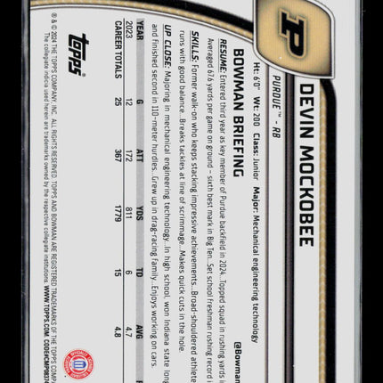 2024 Bowman Chrome University Devin Mockobee #175 Aqua Refractor 107/299
