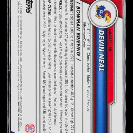 2023 Bowman Chrome University Devin Neal #58 Blue Sapphire Refractor