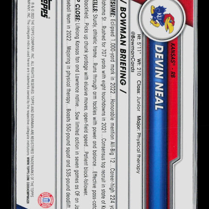 2023 Bowman Chrome University Devin Neal #58 1st Bowman Sapphire