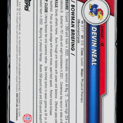 2023 Bowman Chrome University Devin Neal #58 sapphire