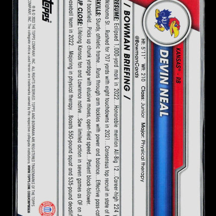 2023 Bowman Chrome University Devin Neal #58 1st Bowman