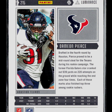 2023 Panini Chronicles Luminance Football Dameon Pierce #215 RC