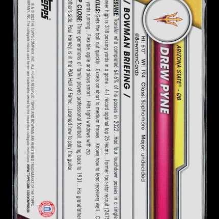2023 Bowman Chrome University Drew Pyne #37 Blue Sapphire