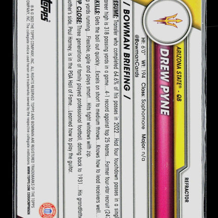 2023 Bowman Chrome University Drew Pyne #37 Refractor