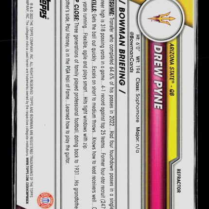 2023 Bowman Chrome University Drew Pyne #37 Refractor