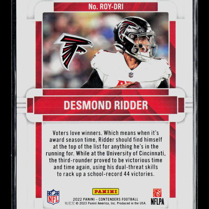 2023 Panini Contenders Desmond Ridder #ROY-DRI Rookie of the Year RC