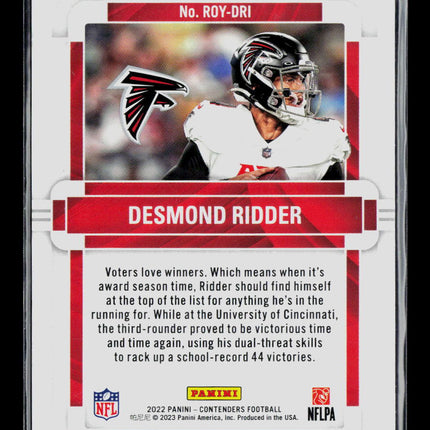2023 Panini Contenders Football Desmond Ridder #ROY-DRI RC