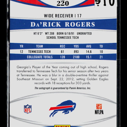 2013 Panini Certified New Generation Da'Rick Rogers #220 944/999 RC Auto