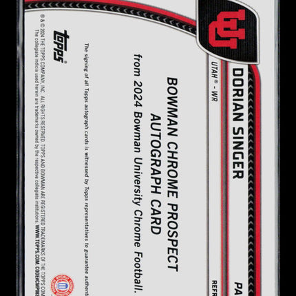 2024 Bowman University Chrome Football Dorian Singer #PA-DSI Refractor Auto /299