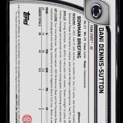 2024 Bowman Chrome University Dani Dennis-Sutton #51 Xfractor Refractor